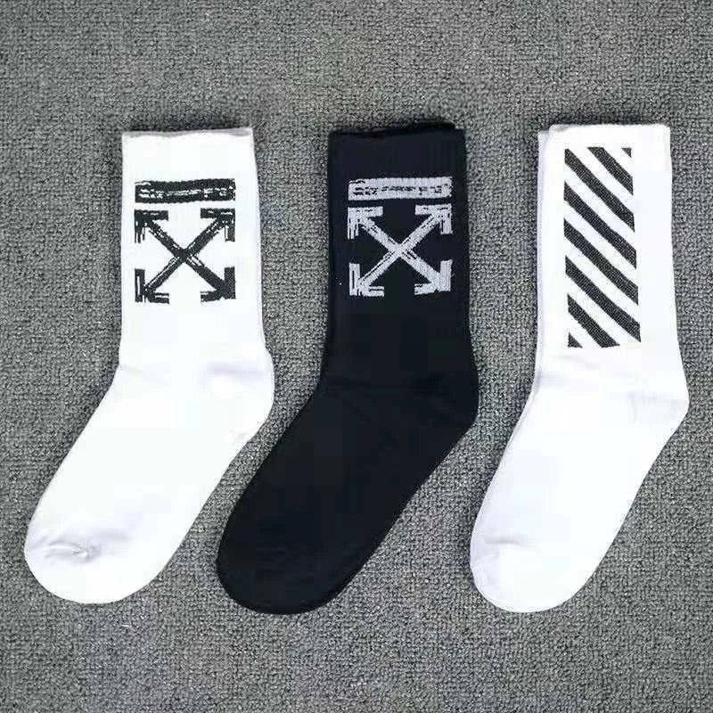 2 Pairs Mens Womens Off Arrow Crew Socks White XX Comfort Breathable Causal Sock